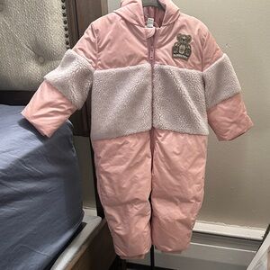 Burberry Pink Baby Snowsuit with Bear Emblem